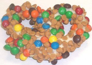 Scott's Cakes 1 lb. White Chocolate Covered Pretzels with M & M's & Peanut Butter Chips in a Small Heart Tin  Grocery & Gourmet Food