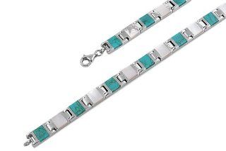 925 Sterling Silver Stone Bracelet   Turquoise & Mother of Pearl Jewelry