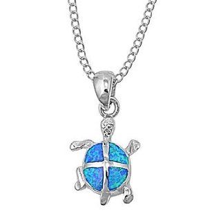 925 Sterling Silver Turtle Blue Opal Necklace Pendant Necklaces Jewelry