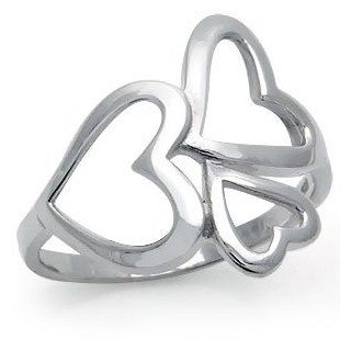 925 Sterling Silver 3 HEART Ring Size 9 Jewelry