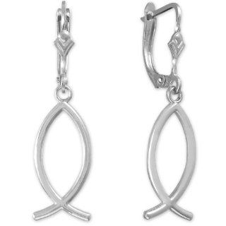 925 Sterling Silver Ichthus (Fish) Earrings Dangle Earrings Jewelry