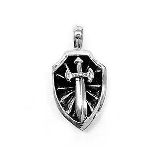Silver PendantStar Knights Excalibur Shield and Sword .925 Sterling Silver Pendant for Men Jewelry