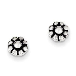 925 Sterling Silver Antique Finish Polished Flower Stud Earrings Jewelry