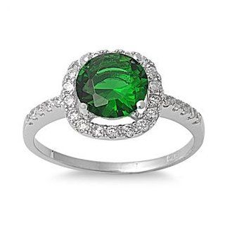 Embraced Round Center Emerald CZ Ring 8MM Sterling Silver 925 Jewelry