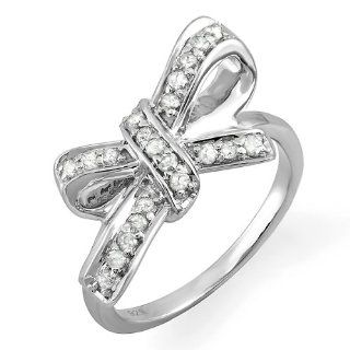 0.40 Carat (ctw) 925 Sterling Silver Round Diamond Ladies Cocktail Ribbon Knot Ring Jewelry