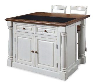 Home Styles 5021 948 Monarch Kitchen Island with Granite Top and 2 Stool, Antiqued White Finish Home & Kitchen