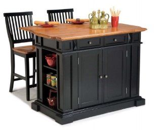 Home Styles 5003 948 Kitchen Island with Stool, Black and Distressed Oak Finish   Kitchen Storage Carts