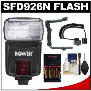 Bower SFD926N Digital Autofocus Power Zoom TTL / i TTL Flash + Bracket & Cord + Batteries + Kit for Nikon D3200, D3300, D5200, D5300, D7000, D7100, D610, D800, D4s DSLR Cameras  On Camera Shoe Mount Flashes  Camera & Photo