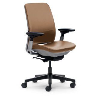 Amia Chair by Steelcase   Black Frame and Base   Camel Leather   Task Chairs