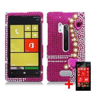 NOKIA LUMIA 928 3D PINK HEART PEARL DIAMOND BLING COVER HARD PLASTIC CASE +FREE SCREEN PROTECTOR from [ACCESSORY ARENA] Cell Phones & Accessories