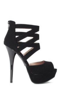 Qupid Dazzling 143 Caged Ankle Cuff Peep Toe Platform Stiletto Sandal Shoes