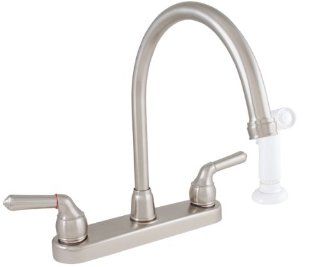 LDR 952 36425SS Exquisite Kitchen Faucet, Gooseneck Spout, Dual Handle, With White Spray, Lifetime Plastic, Stainless Steel   Touch On Kitchen Sink Faucets  