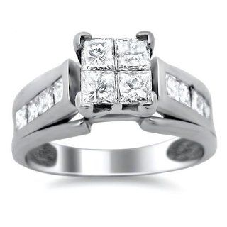 1.40ct Princess Cut Quad Invisible Set Diamond Engagement Ring 14k White Gold Jewelry