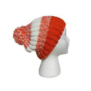 Knit Beret Hats   Slouch Beanie Hat for Women   knit Hat with Pom   Orange & White Sports & Outdoors