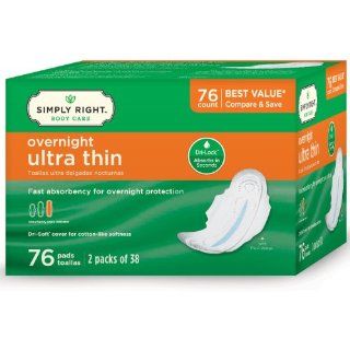 Simply Right Overnight Ultra Thin Pads   76 ct.   2 pk of 38 Health & Personal Care