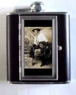 Western Cowboy Antique Photo Whiskey and Beverage Flask, ID Holder, Cigarette Case Holds 5oz Great for the Sports Stadium Kitchen & Dining