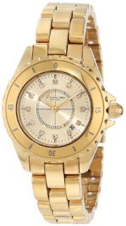 Stuhrling Original Women's 957S.123331 Leisure Ceramic Austere Quartz Swarovski Crystal Date Gold Tone Bracelet Watch Watches