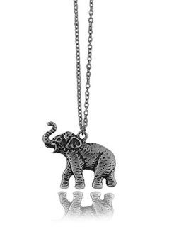 Laivshy Retro Vintage Elephant Head Necklace   20" Antique Silvertone Chain Jewelry