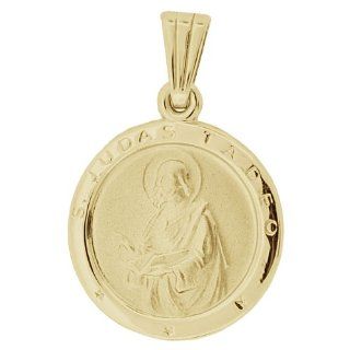 14k Yellow Gold, San Judas Tadeo Saint Jude Religious Pendant Charm Round Medal Shape Jewelry