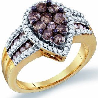 Brown Diamond Ring Pear Cluster 10k Yellow Gold (1.40 ct.tw.) Right Hand Rings Jewelry