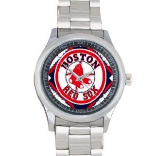 Stainless Metal Band Round Watch with Boston Red Sox Team Logo for a Special Present at  Men's Watch store.