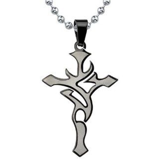 Tribal Fashion Designer Inspired Surgical Stainless Steel Tribal Cross Pendant on a Stainless Steel Ball Chain for Men Pendant Necklaces Jewelry