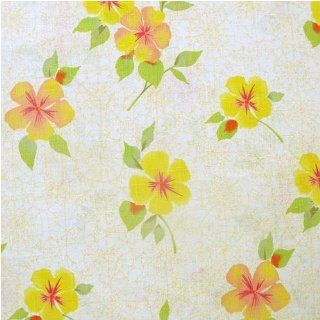 54'' Wide Medium Weight Printed Linen Hibiscus Peach Fabric By The Yard