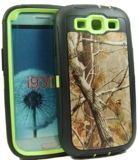 Defender Realtree Camo on Green Case Cover for Samsung Galaxy S III S3 I9300 Fits Sprint L710, Verizon I535, At&t Wireless I747, T mobile T999, U.s. Cellular R530 Comparable to Otterbox Defender + Bounus Bone Fish Head Phone Wrap Colorful Stylus and Br