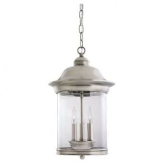 Sea Gull Lighting 60081 965 Three Light Hermitage Outdoor Pendant, Clear Glass, Antique Brushed Nickel   Pendant Porch Lights  
