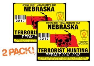 Nebraska TERRORIST HUNTING PERMIT LICENSE TAG DECAL TRUCK POLARIS RZR JEEP WRANGLER STICKER 2 PACK NE Automotive