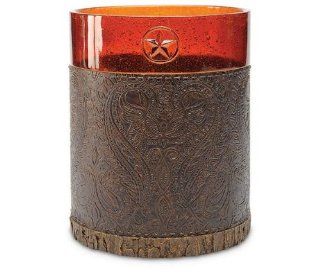 HACIENDA Texas STAR cowboy western amber WASTEBASKET trash can NEW Resin with the Look of tooled Leather   Toothbrush Holders
