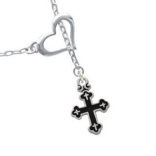 Small Black Botonee Cross with Mini Crosses Heart Lariat Charm Necklace Delight Jewelry