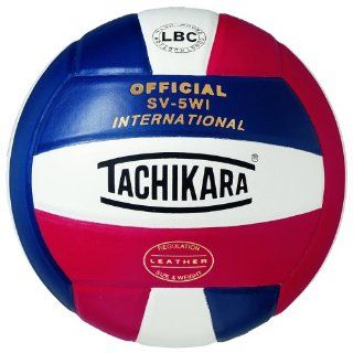 Tachikara SV5WI International Competition Premium Leather Volleyball (Scarlet/White/Navy)  Indoor Volleyballs  Sports & Outdoors