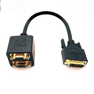 Generic DVI I 24+5 to 2 Dual VGA Female Cable Adapter Splitter Color Black Computers & Accessories