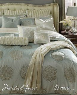 Michael Amini Harlington 12 pc Queen Comforter Set in Ice Blue by AICO   Michael Amini Bedding