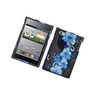 LG Intuition VS950 Optimus Vu P895 Black Blue Flowers Glossy Cover Case Cell Phones & Accessories