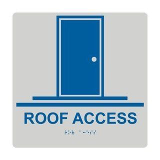 ADA Roof Access Braille Sign RRE 975 99 BLUonPRLGY Exit Roof Access  Business And Store Signs 