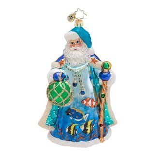 RADKO MARITIME MERRINESS Santa Fish SeaLife Christmas Glass Ornament   Christmas Ball Ornaments