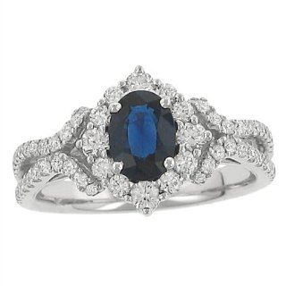 Halo Style Diamond and Blue Sapphire Ring Jewelry
