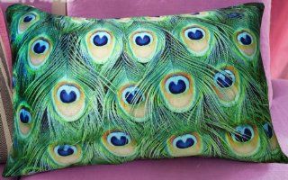 Fablegent Elegant Decorative Pillow / Cushion Cover   Rectangular Emerald Green Peacock Feather Design on Both Sides   Velvet Fabric   Return shipping covered for continental US regions   Throw Pillow Covers
