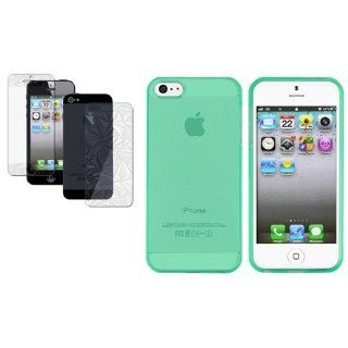 CommonByte 3D Diamond LCD Film+TPU Transparent Neon Green Soft Case Protective For iPhone 5 Cell Phones & Accessories