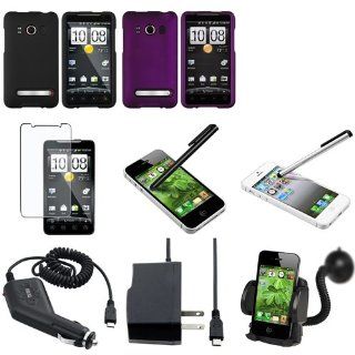 CommonByte Black+Purple Hard Case Cover+AC+Car Charger+Stylus+Mount For Sprint HTC EVO 4G Cell Phones & Accessories