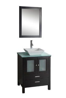 Virtu USA MS 4428 G ES Brentford 28 Inch Single Sink Bathroom Vanity Set with Tempered Glass Countertop, Espresso Finish    