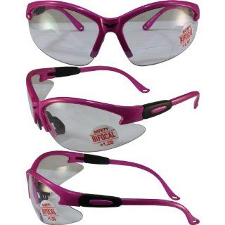 Global Vision Cougar Bifocal Safety Glasses Hot Pink Frame Clear 1.5x Magnification Lens ANSI Z87.1    