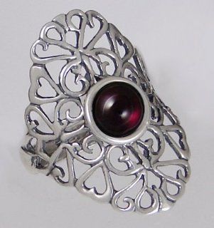 A Delicate Filigree Ring in Sterling and with a Garnet Made in America Available in Size 5 to 9 The Silver Dragon Jewelry