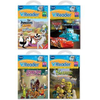 Vtech V.Reader Animated E Book 4 Book Bundle Cars, Penguins, Scooby Doo, Shrek Toys & Games