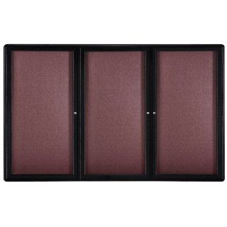 48" x 72" 3 Door Ovation Fabric Tackboard Surface Color Merlot, Frame Finish Black  Combination Presentation And Display Boards 
