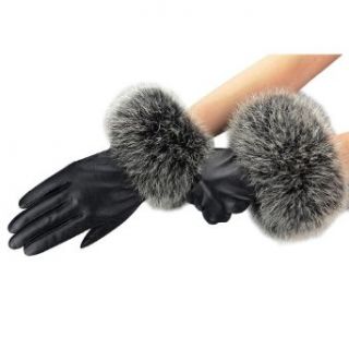 Amybria Women's Black Genuine Gloves Sheepskin Soft Leather Gloves Fur Winter M Cold Weather Gloves