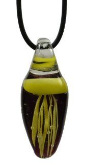 Glass Jellyfish Pendant Necklace   Glows in the Dark   Yellow Jellyfish with Black Jewelry