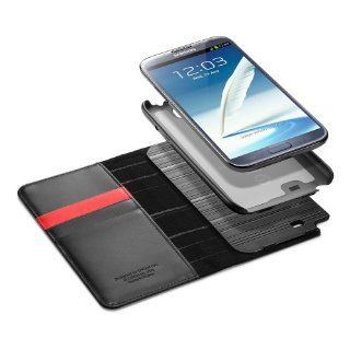 Spigen SGP SGP10136 Leather Wallet Snap Case for Samsung Galaxy Note 2   1 Pack   Retail Packaging   Black Cell Phones & Accessories